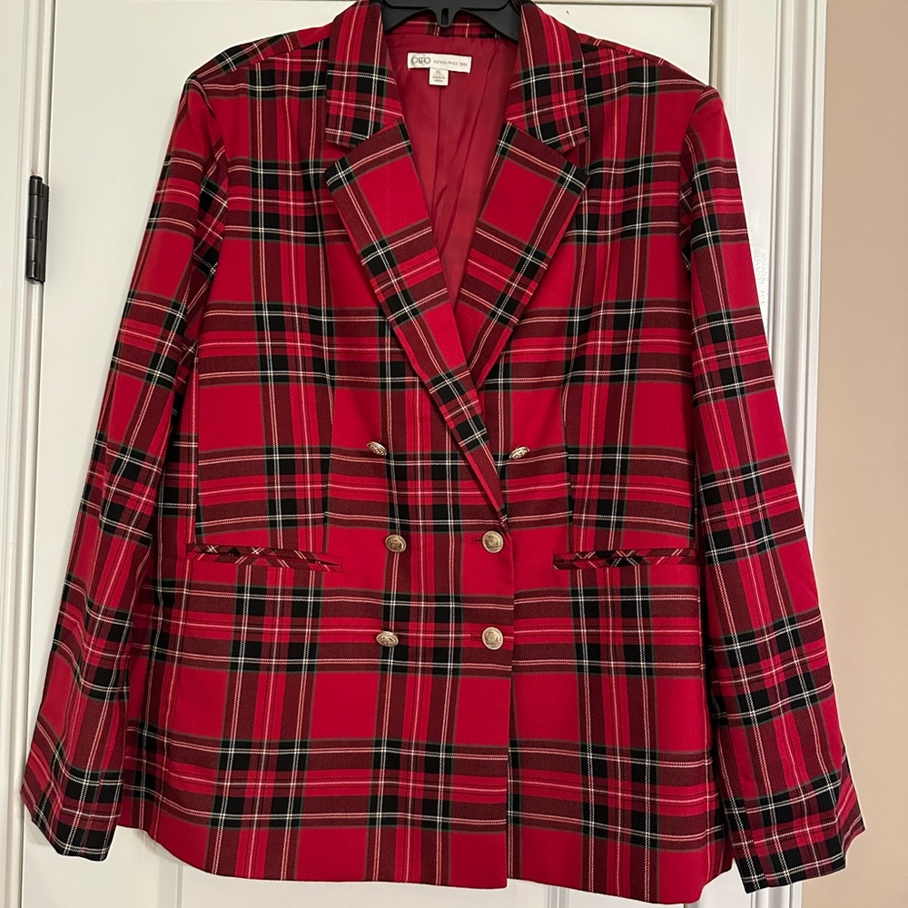 Red plaid holiday blazer